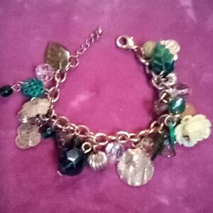 Charming Coins Gold and Green Bracelet with Leaf Accents